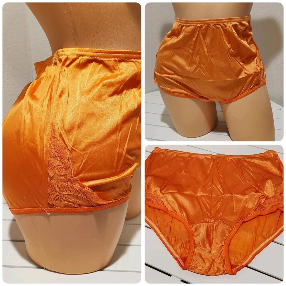 Vanity Fair Lace Nouveau Nylon Full Cut Panty Lace Shiny Amber Orange
